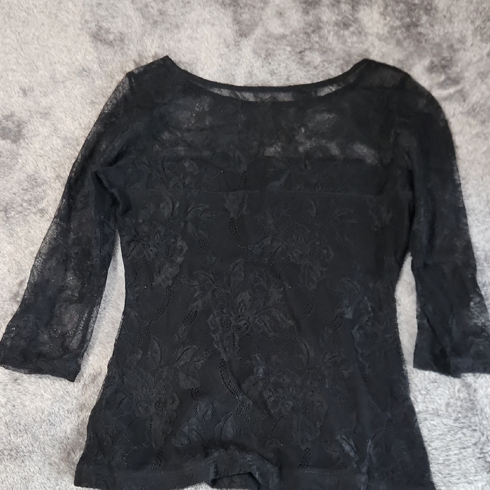 H&M Black Floral Lace Scoop Neck Top